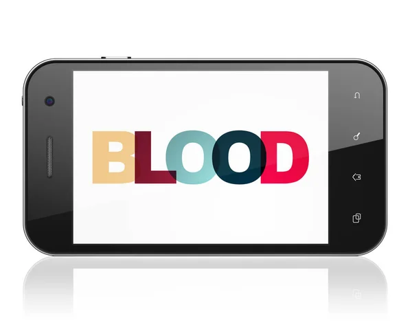 Gyógyszer fogalma: Smartphone-val vér a kijelzőn — Stock Fotó