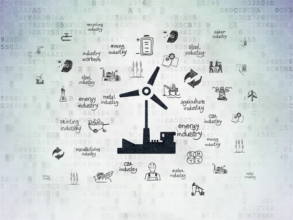 Herstellungskonzept: Windmühle auf digitalem Datenpapier-Hintergrund — Stockfoto