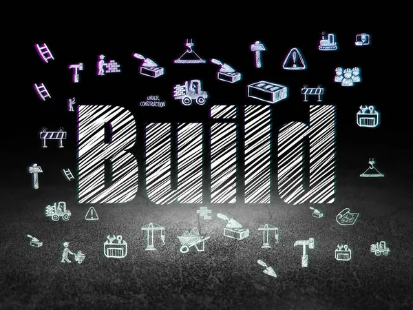Constructing concept: Build in grunge dark room — Stock Photo, Image