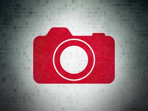 Концепция отпуска: Фотокамера на фоне цифровой документации — стоковое фото