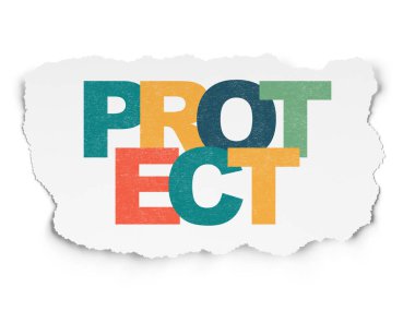 Emniyet konsepti: yırtık kağıt arka plan üzerinde korumak