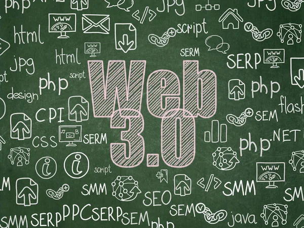 Web fejlesztési koncepció: Web 3.0 iskolaszék háttér — Stock Fotó