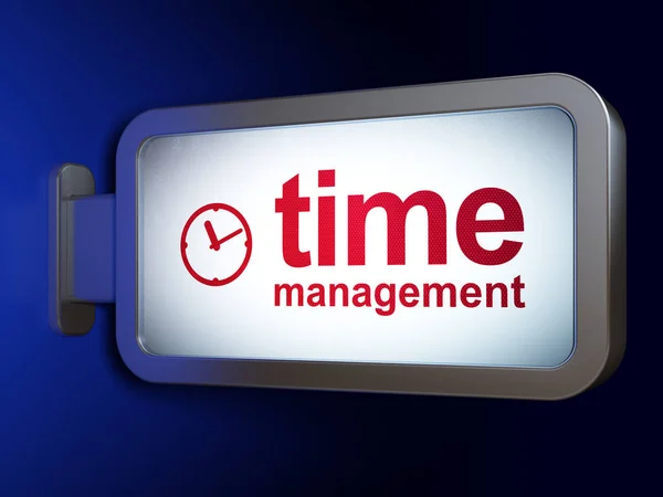 Концепция времени: Управление временем и часы на фоне рекламного щита — стоковое фото