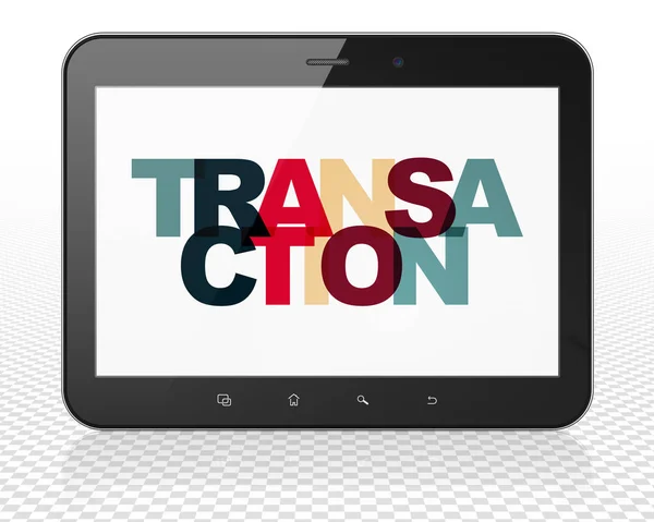 Concepto de moneda: Tablet PC Ordenador con Transacción en pantalla — Foto de Stock