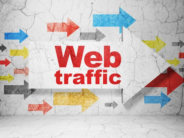 Web geliştirme kavramı: grunge duvar arka plan üzerinde Web trafiği ile ok — Stok fotoğraf