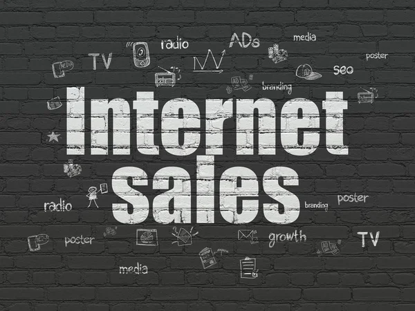 Marketingové koncepce: internetový prodej na zeď na pozadí — Stock fotografie