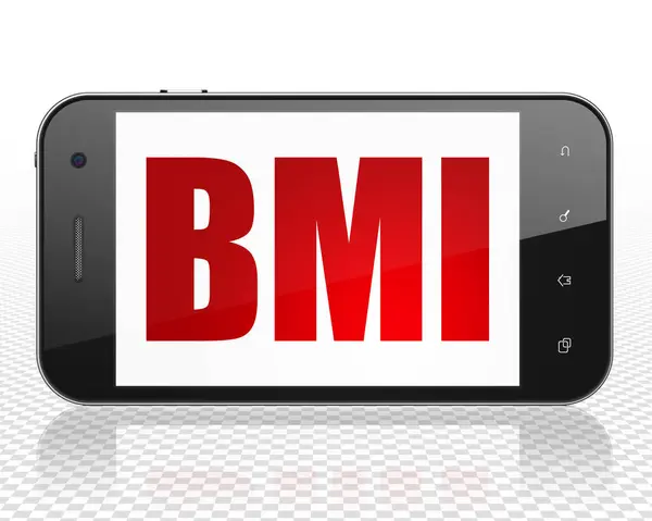 Conceito de medicina: Smartphone com IMC em exibição — Fotografia de Stock