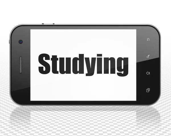 Conceito de educação: Smartphone com estudo em exposição — Fotografia de Stock