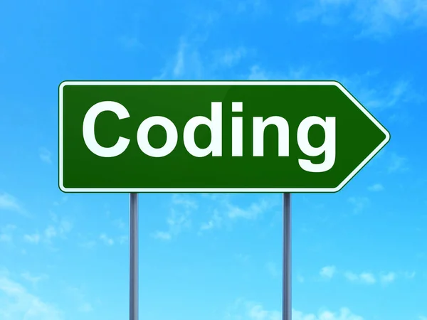 Programmering concept: Coding on road sign achtergrond — Stockfoto