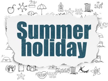 Turizm kavramı: yaz tatili yırtılmış kağıt arka plan üzerinde