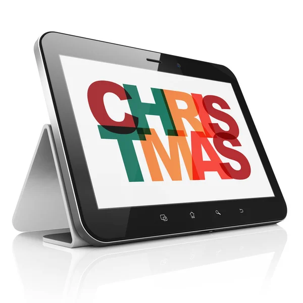 Eğlence, kavram: Noel ekranda Tablet bilgisayarınızla — Stok fotoğraf