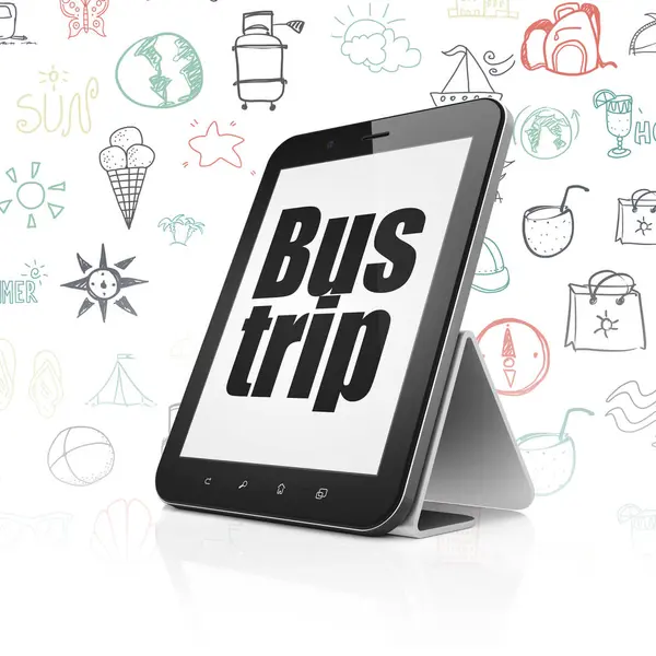 Concepto de viaje: Tablet Computer con Bus Trip en pantalla —  Fotos de Stock