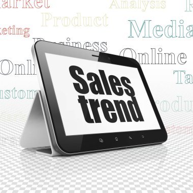 Reklam kavramı: satış eğilim ekranda Tablet bilgisayarınızla