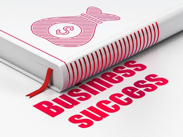 Koncepcja biznesowa: książki worek pieniędzy, sukcesu w biznesie na białym tle — Zdjęcie stockowe