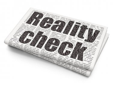 İş kavramı: Reality Check gazete arka plan üzerinde