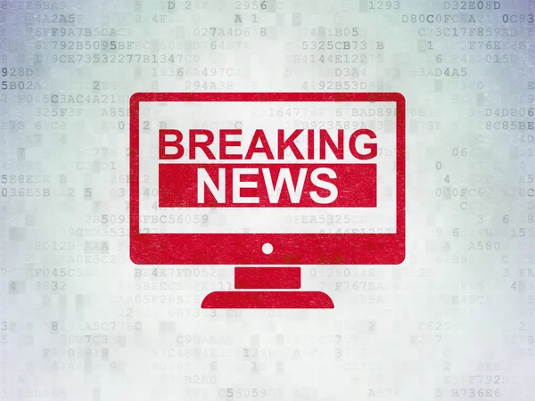 Nieuws-concept: Breaking News On Screen op digitale Data-Paper achtergrond — Stockfoto