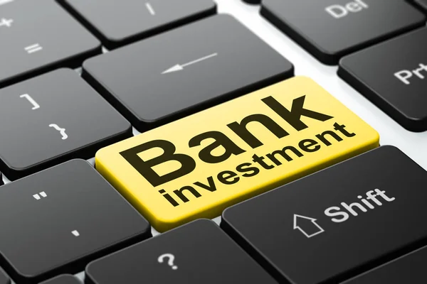 Conceito de dinheiro: Banco Investimento no fundo do teclado do computador — Fotografia de Stock