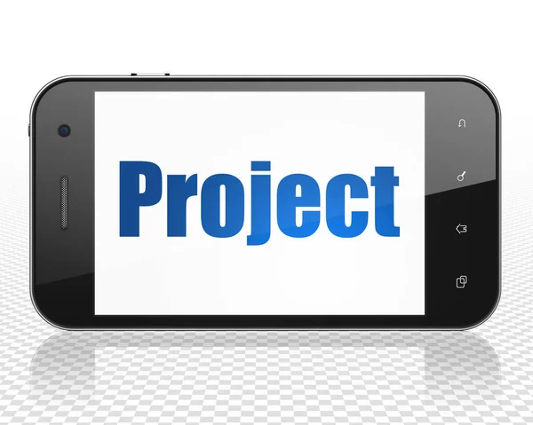 Conceito de financiamento: Smartphone com projeto em exibição — Fotografia de Stock