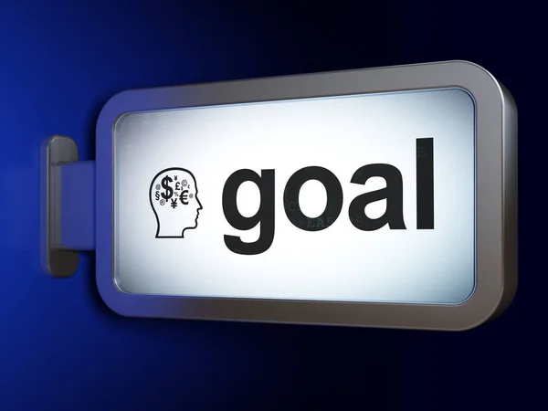 Advertising concept: Goal and Head With Finance Symbol on billboard background — Stock Photo, Image