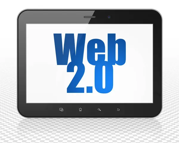Концепція веб-дизайну: планшетний ПК Комп'ютер з веб 2.0 на дисплеї — стокове фото
