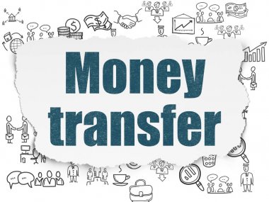 Ekonomi kavramı: para transferi yırtılmış kağıt arka plan üzerinde