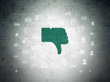 Sosyal medya kavramı: dijital veri kağıt arka plan üzerinde başparmak aşağı