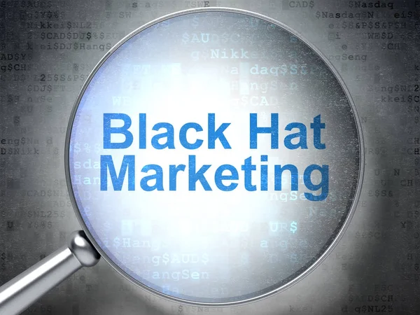 Conceito de marketing: Black Hat Marketing com vidro óptico — Fotografia de Stock