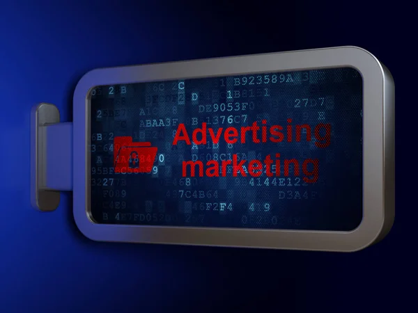 Finanční koncept: reklama Marketing a složku s Lock na billboardu na pozadí — Stock fotografie