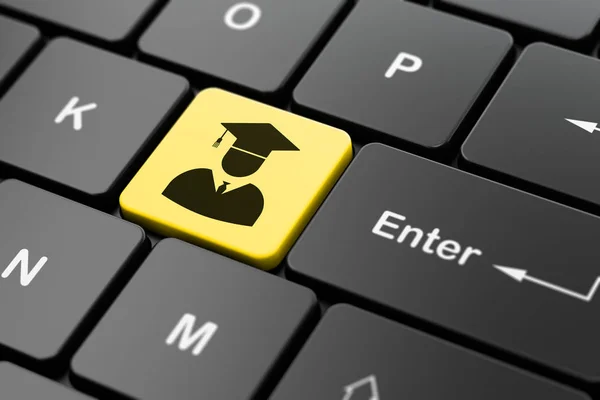 Eğitim kavramı: öğrenci bilgisayar klavye arka plan üzerinde — Stok fotoğraf