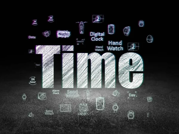 Timeline concept: Time in grunge dark room — Stock Photo, Image