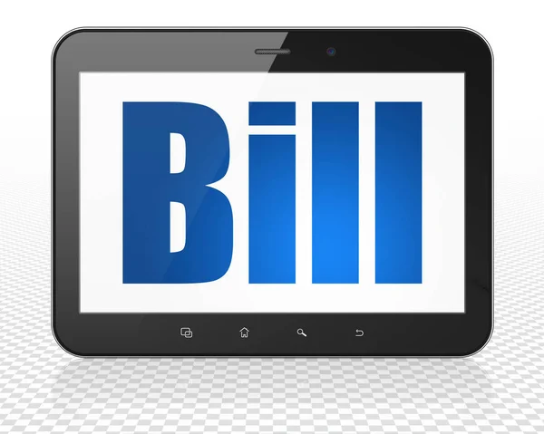 Концепція валюти: планшетний ПК Комп'ютер з Біллом на дисплеї — стокове фото