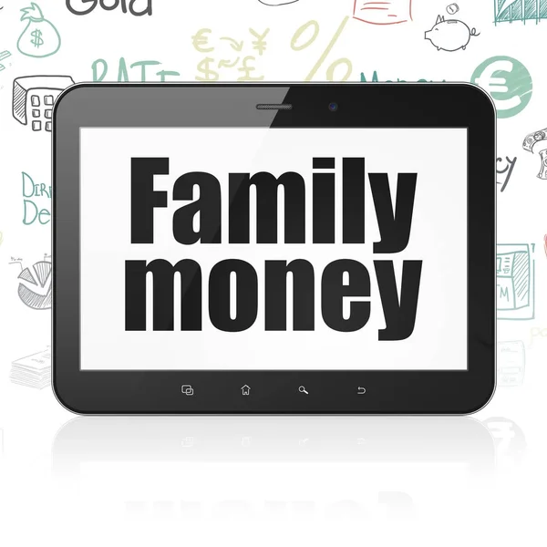 货币概念︰ 平板电脑与家庭钱展出 — 图库照片