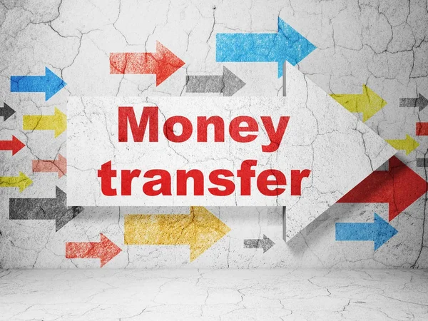Finance concept: arrow with Money Transfer on grunge wall background — Stock Photo, Image