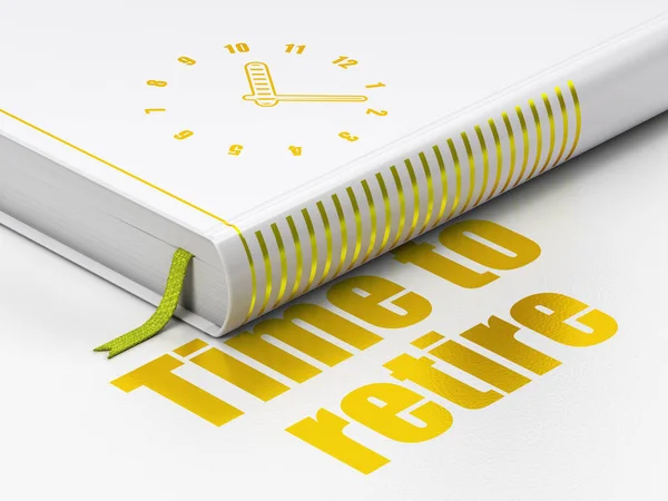 Έννοια χρόνου: βιβλίο ρολόι, ώρα να συνταξιοδοτούνται σε λευκό φόντο — Φωτογραφία Αρχείου