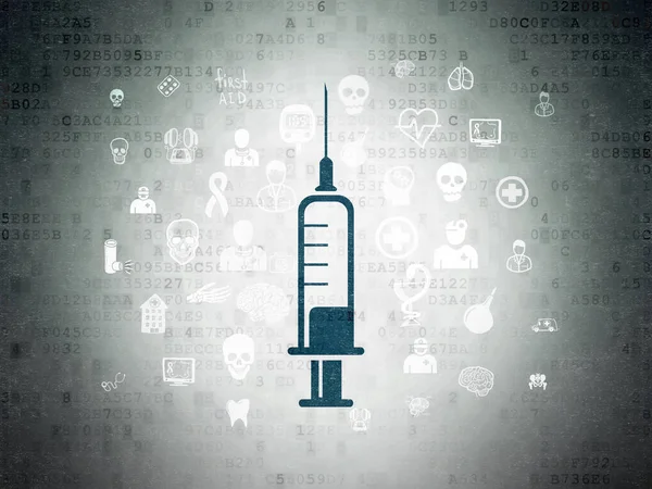 医療の概念: デジタル データ用紙の背景に注射器 — ストック写真