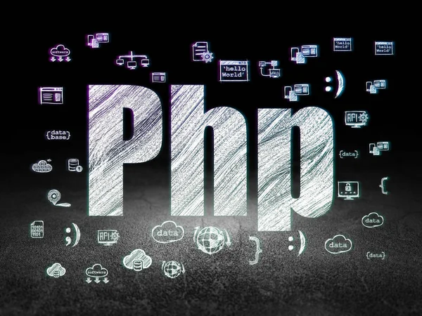 Programmierkonzept: PHP im Grunge Dark Room — Stockfoto
