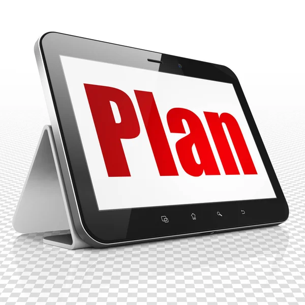 Business concept: Tablet Computer con Plan in mostra — Foto Stock