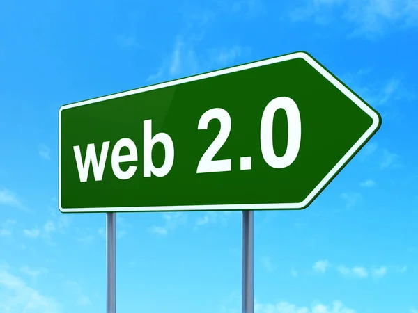 Koncepce designu webu: Web 2.0 na silnici podepsat pozadí — Stock fotografie