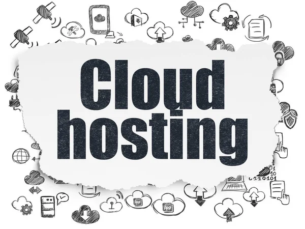 Cloud technologie concept: Cloud Hosting op gescheurd papier achtergrond — Stockfoto