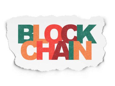 Para birimi kavramı: Blockchain yırtık kağıt arka plan üzerinde