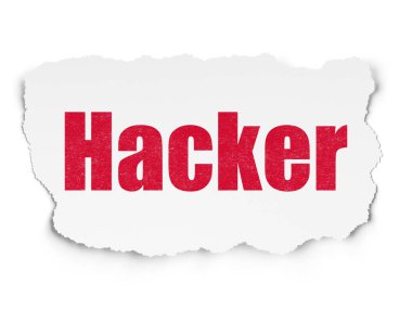 Emniyet konsepti: Hacker yırtılmış kağıt arka plan üzerinde