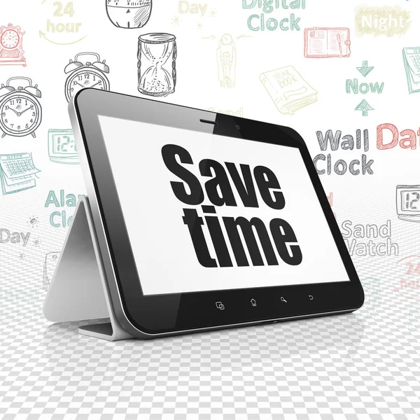 Concepto de tiempo: Tablet Computer con Save Time en pantalla — Foto de Stock