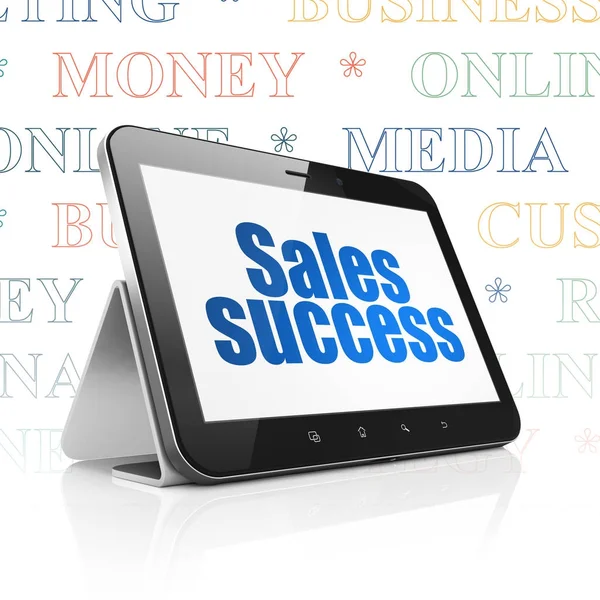 Pazarlama kavramı: Satış başarı ekranda Tablet bilgisayarınızla — Stok fotoğraf