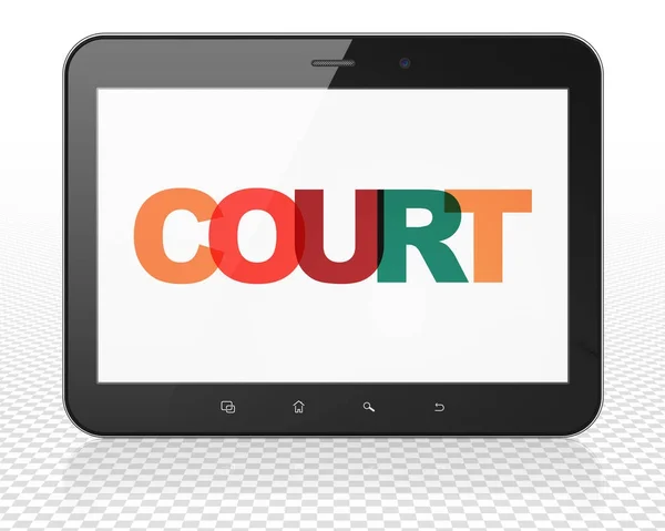 법 개념: 태블릿 Pc 컴퓨터 디스플레이에 법원 — 스톡 사진