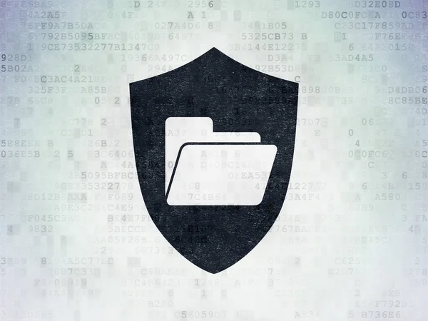 Business concept: Folder With Shield on Digital Data Paper background