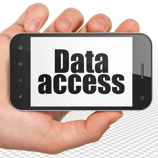 データの概念: 手のための保持しているスマート フォン表示のデータ ・ アクセス — ストック写真