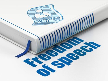 Politika kavramı: kitap oy, beyaz arka plan üzerine konuşma özgürlüğü