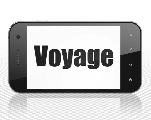 Travel concept: Smartphone met Voyage op display — Stockfoto