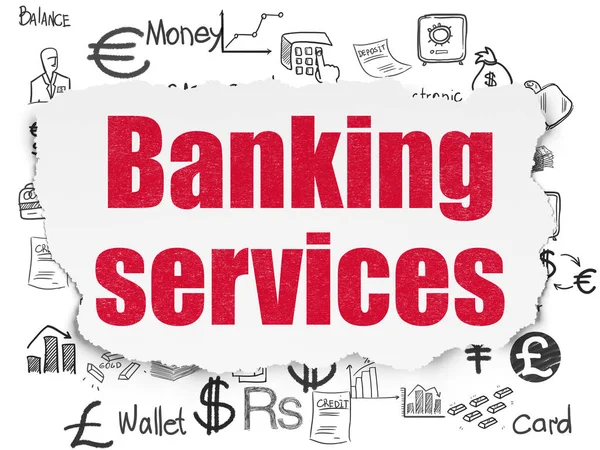 Концепция денег: банковские услуги на фоне порванной бумаги — стоковое фото