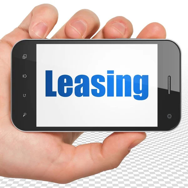 Finanzierungskonzept: Smartphone mit Leasing in der Hand — Stockfoto